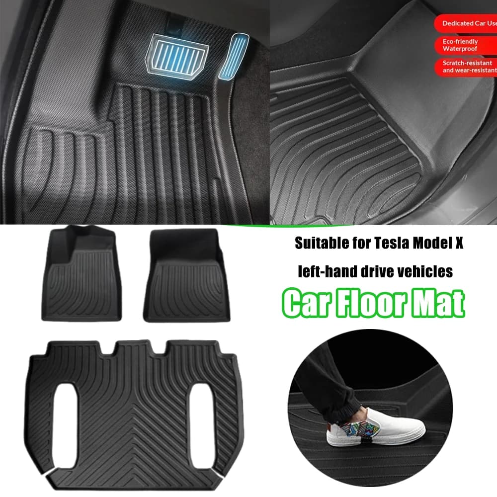 For Tesla Model X 5/6/7 Seats Left Drive TPE Floor Liners Trunk Mats Backrest Guards Anti Slip Waterproof Car Floor Mats