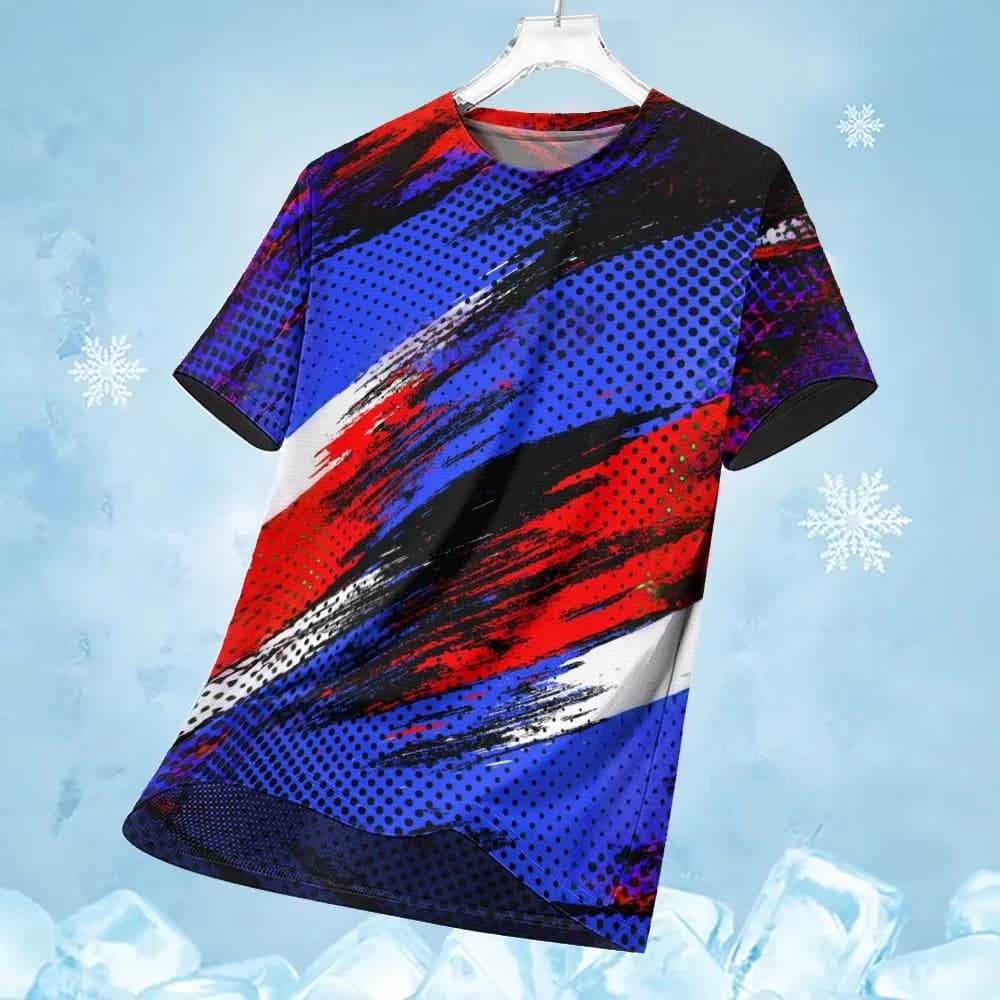 New Summer Running T-Shirt Multi Color Patchwork Printed Short Sleeve Sportswear Gym Top Quick Drying Breathable Gym T-Shirt Man