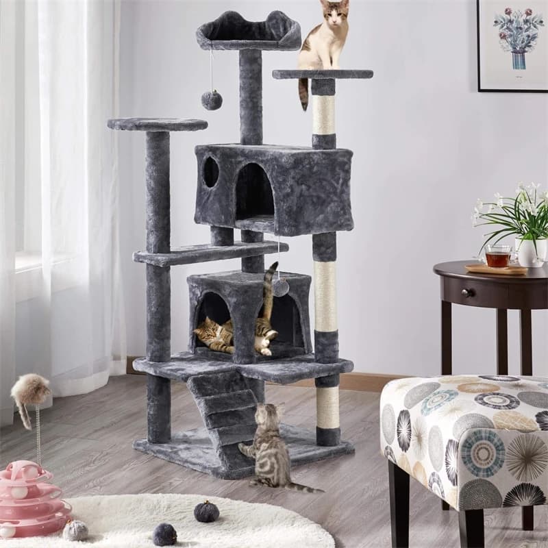 Cat Tree Cat Play Tower con 11 tiragraffi 2 piattaforme 1 nicchia 1 amaca 2 pompon