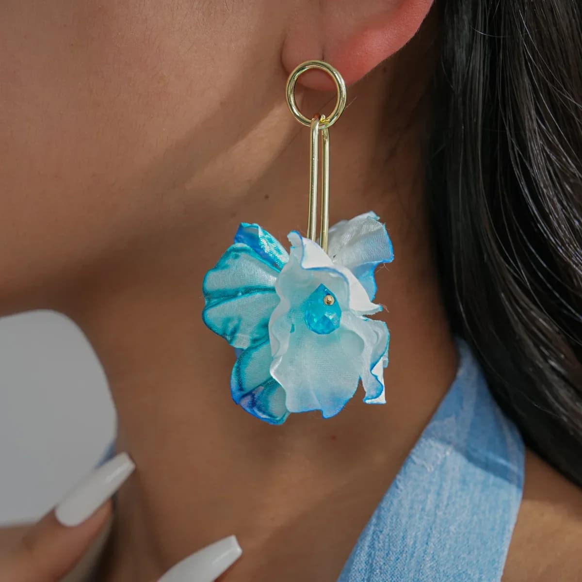 Orecchini Pendenti Bohemien in Tessuto a Forma di Orchidea per Donna, Orecchini a Catena Geometrici Rotondi Ovali con Petali, Gioielli di Tendenza per le Feste
