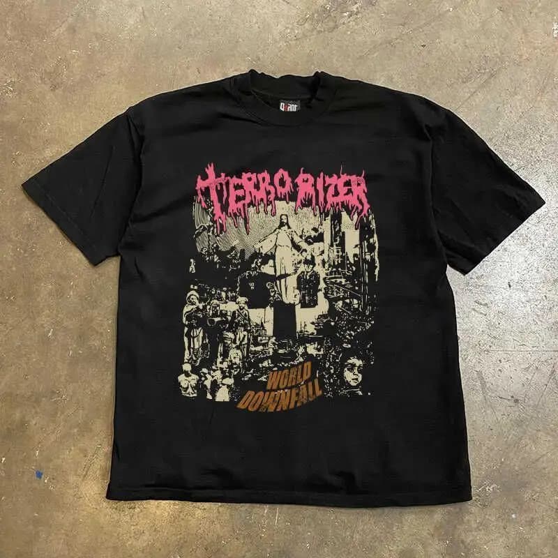 Il nuovo stile di American High Street Tide Brand Retro Coppia allentata Stampa T-shirt Allentata Comoda Top unico per uomini e donne