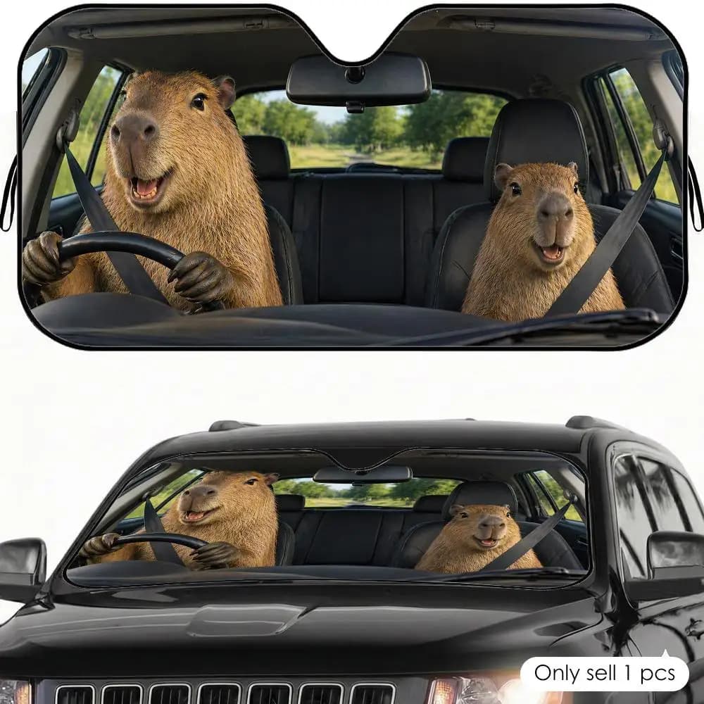 Parasole per Auto con Divertente Famiglia di Capibara, Protezione UV, Riflettente, Pieghevole, Isolante Termico
