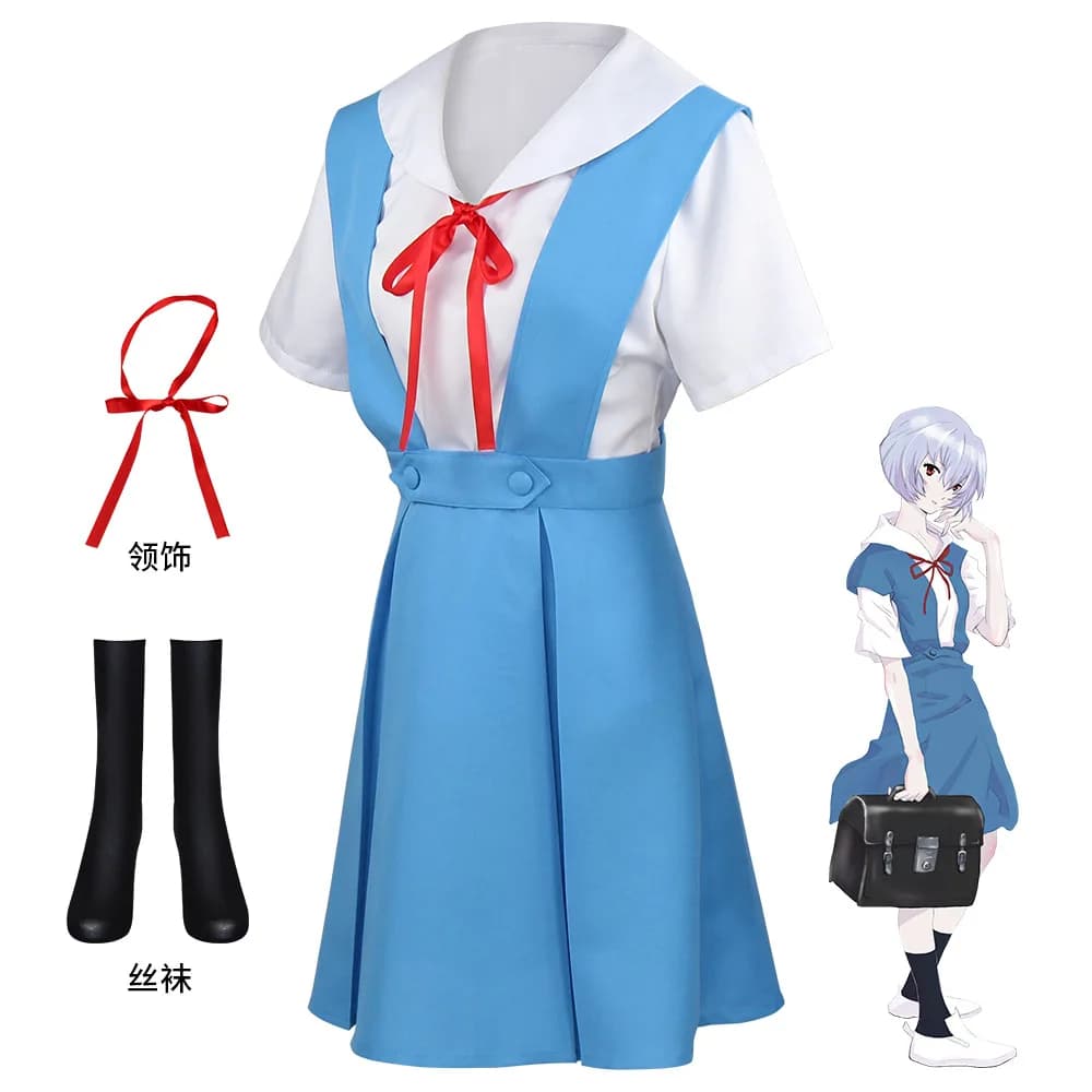 Ayanami Rei Outfits for Anime Comic Con Asuka cosplay Ayanami Rei Cosplay Dress with Socks Asuka Langley Sohryu School uniform
