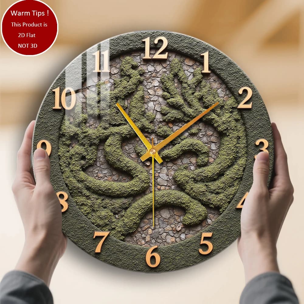 Tempered glass wall clock Clock with twin trees covered with moss suitable for wall decorations or table displays everywhere