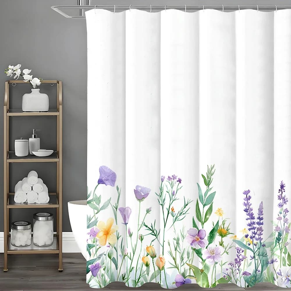 Tenda da doccia con piante di fiori primaverili, tenda da doccia decorativa per bagno, tenda da doccia impermeabile con ganci