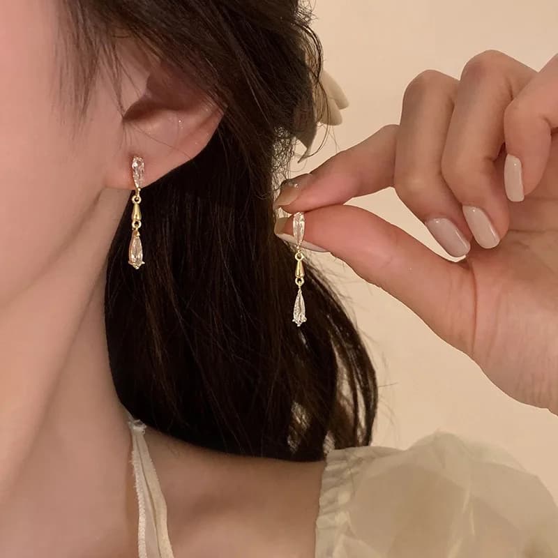 Zircon temperament stud earrings fringed earrings niche design temperament high-end earrings women's 2023 new popular foreign style