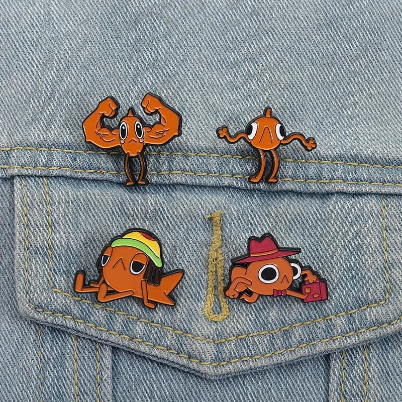 Spilla in metallo smaltato a forma di pesci divertenti e creativi, spilla da bavero, distintivo in metallo per zaino, accessori per abbigliamento, gioielli, regali