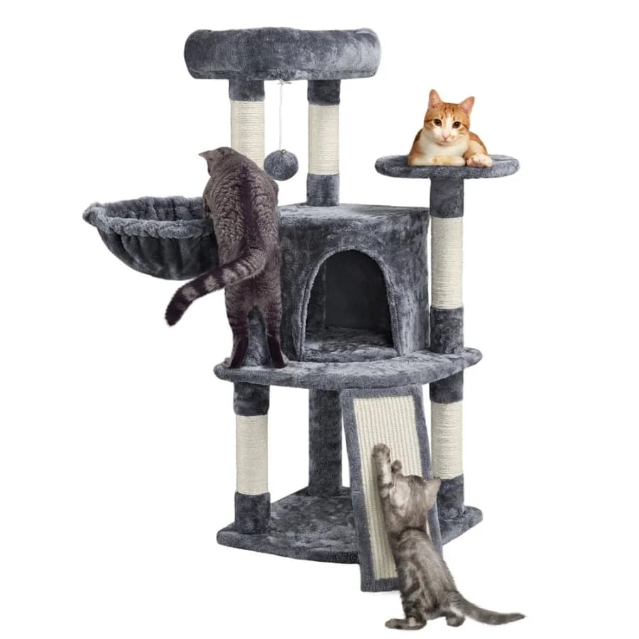 42"H Multilevel Cat Tree Tower with Condo and Perches Dark Gray
