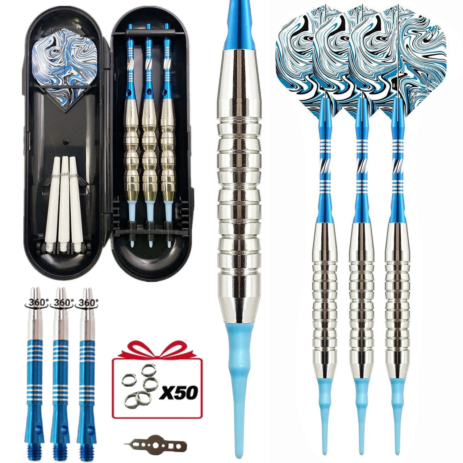 Set di freccette con punta morbida con aste in alluminio, alette, freccette professionali per giochi al coperto, regalo di compleanno per principianti e appassionati