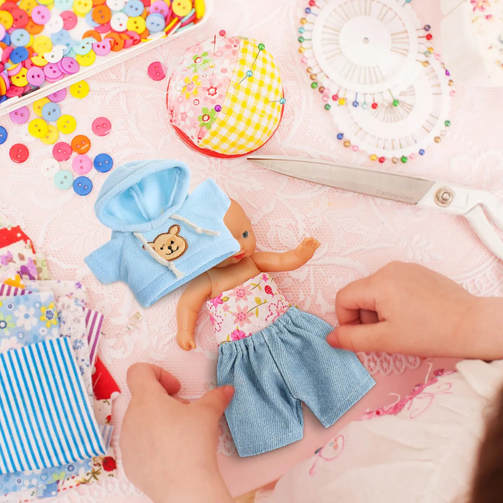 Set di Vestiti per Orsacchiotti 20Cm, Felpa con Cappuccio e Jeans, Outfit Carino per Piccoli Animali di Peluche