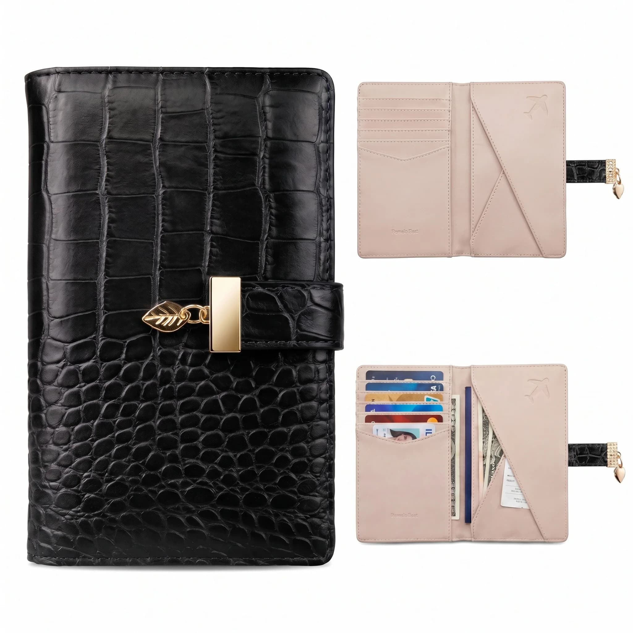 Pomelo Best Croc PU Leather Passport Holder Multi Card Slot Travel Wallet Document Organizer for Women Business Airport Trip