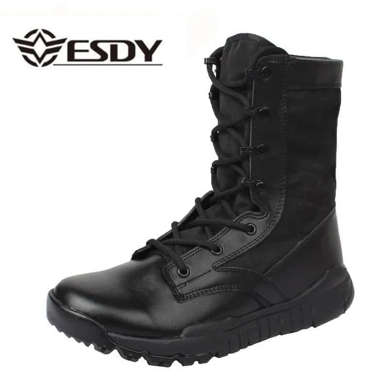 Stivali da lavoro alla caviglia da uomo Scarpe da combattimento Stivali tattici super leggeri Scarpe da deserto Stivali traspiranti Scarpe da uomo alte nere