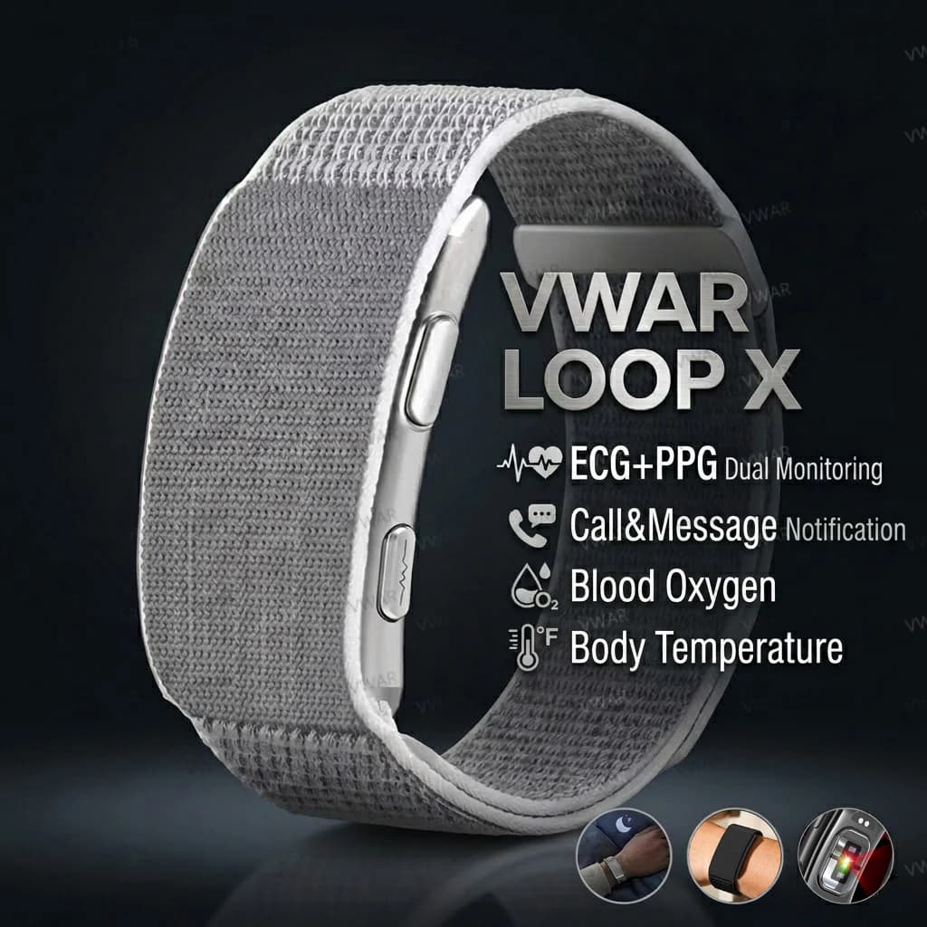VWAR Loop X Braccialetto Smart ECG, Cardiofrequenzimetro, Misuratore di Pressione Sanguigna, Impermeabile, Tracker Fitness Sportivo, Nuovo Smartwatch Senza Schermo per la Salute 2026