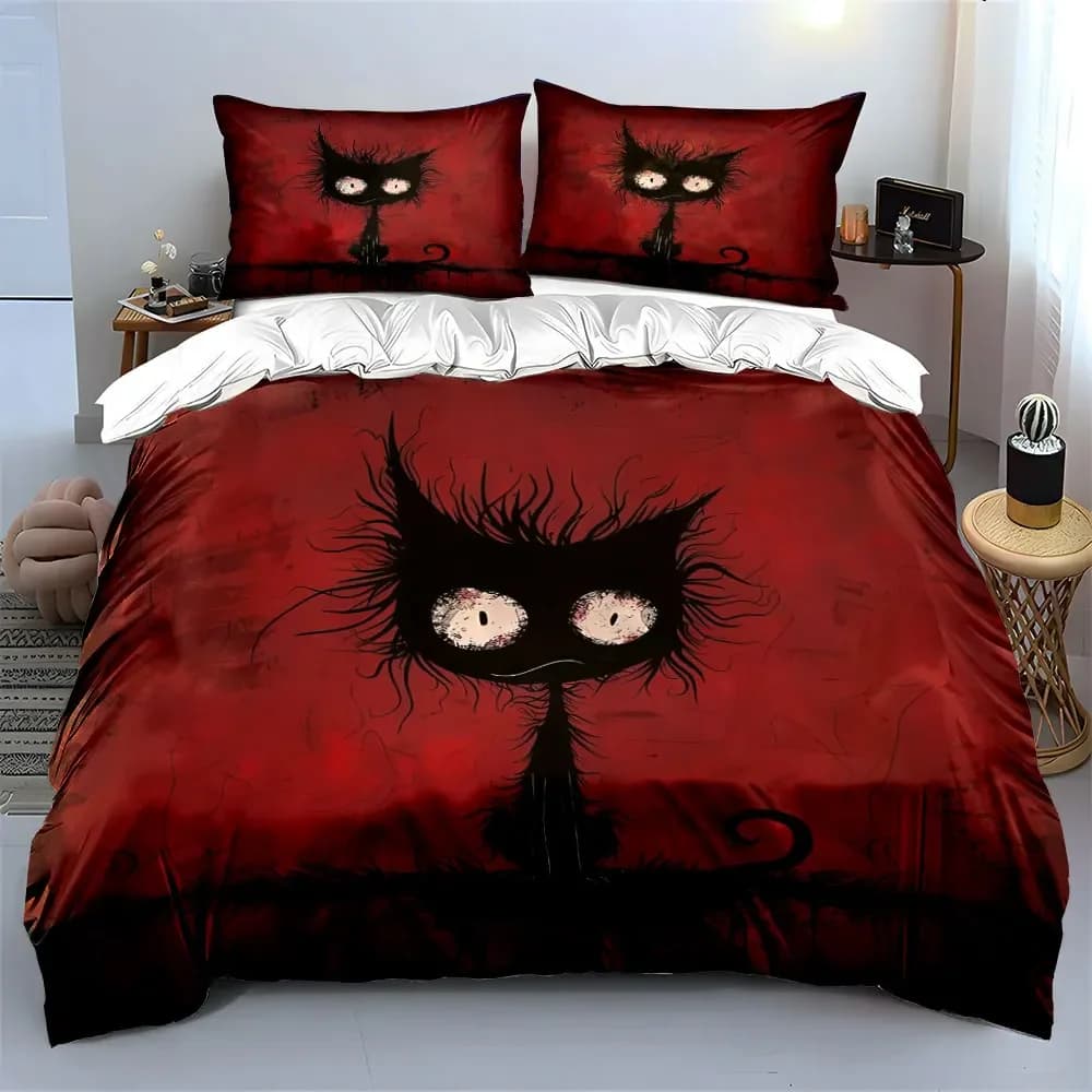 Set di biancheria da letto con copripiumino morbido e confortevole, decorazione artistica con gatti spaventosi, include 1 copripiumino e 2 federe, regalo