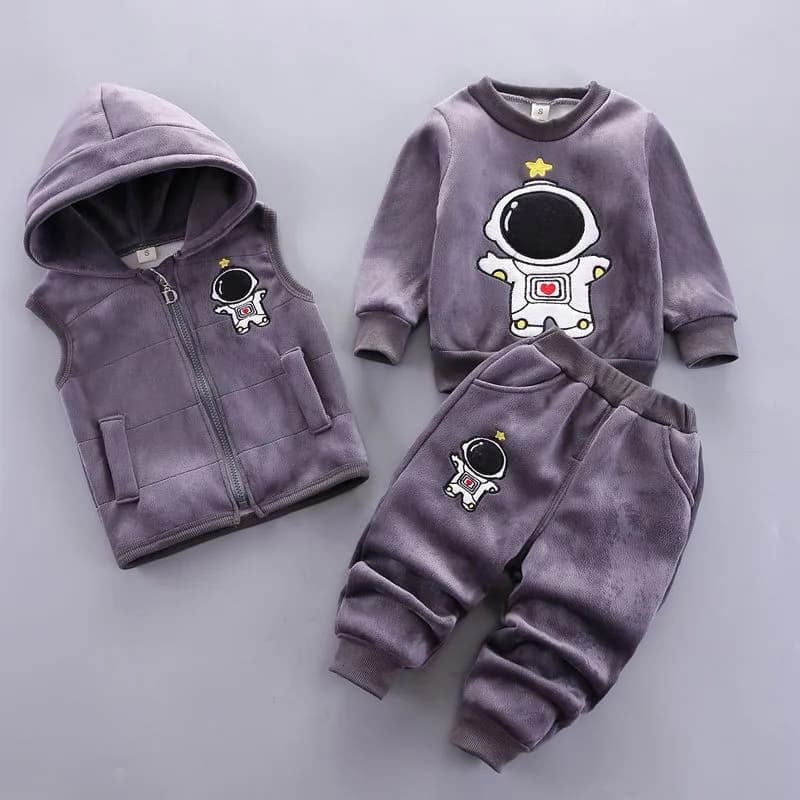 Set of clothes for babies Autumn Winter Pile Thick Astronaut Vest Hoodie Pants 3 Piece Kids Casual Dresses Girls Hot Dress