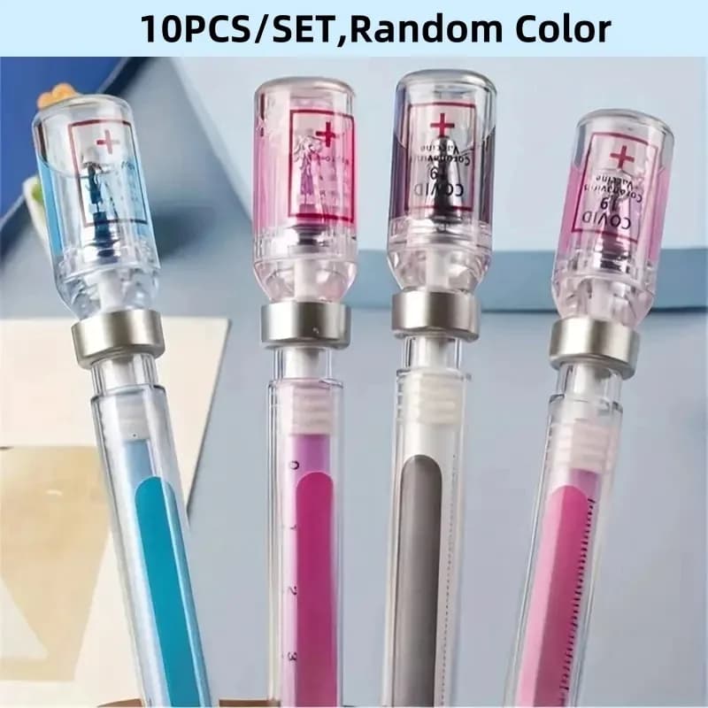 Penna neutra in gel a forma di siringa con cinturino di colore casuale, 10 pezzi, penna a sfera per firma, adatta per infermieri, medici e studenti