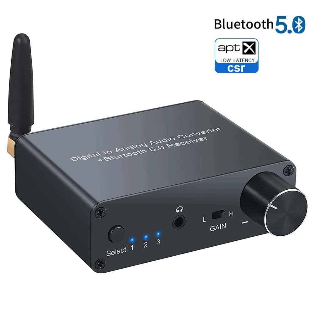 Convertitore DAC compatibile Bluetooth 192k con amplificatore per cuffie Convertitore digitale-analogico Adattatore audio da 3,5 mm Supporto AAC HomeAudio