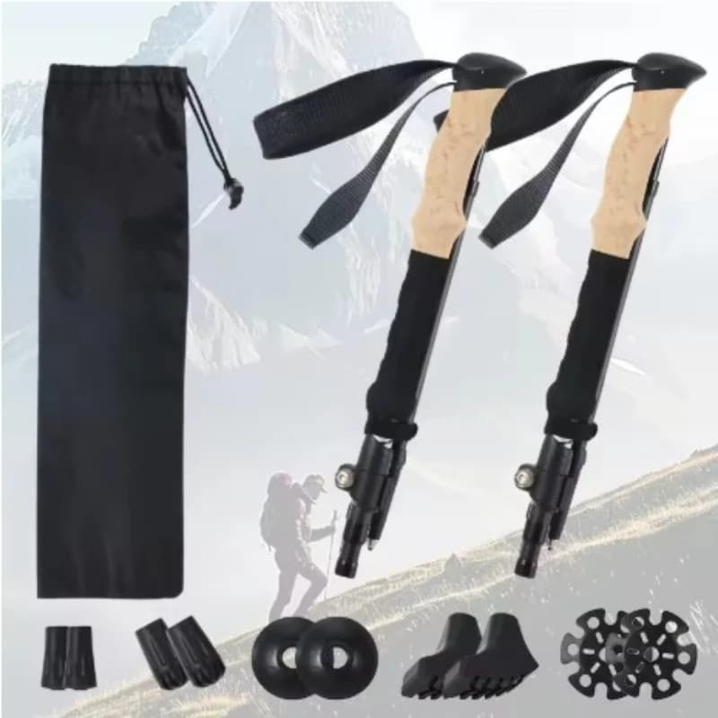 Expandable Trekking Sticks in Aluminium for Exterior, 5 Sections, with EVA Grip, Quick Adjustment Closure, Foldable Stick for Hiking and Camping