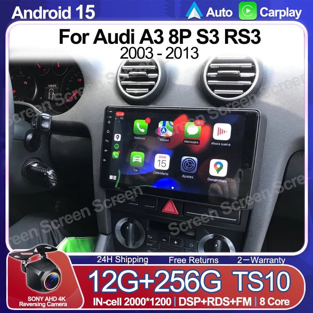 Android 15 Per Audi A3 8P S3 RS3 2003 - 2013 Autoradio Stereo Multimedia Video Play 2 DIN Navigatore GPS RDS WIFI Bluetooth DSP
