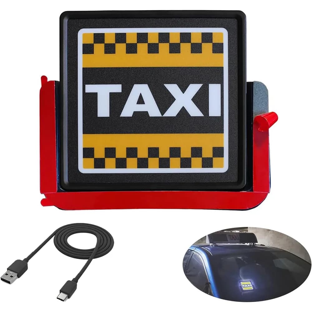 Adesivo per cartello da taxi ricaricabile per cartello del parabrezza, luce per cartello da taxi a LED luminoso rimovibile, viene fornito con una staffa di montaggio
