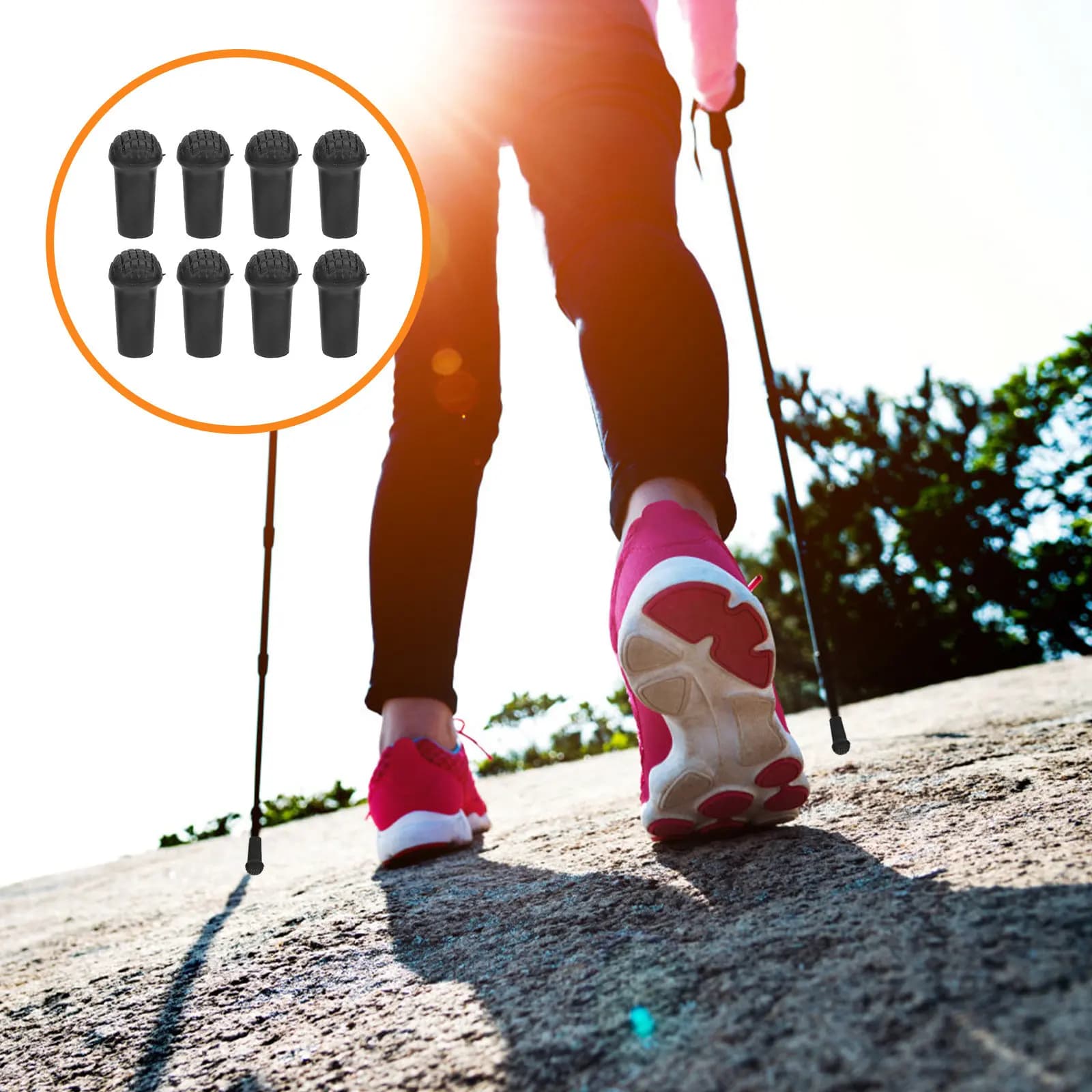 8Pcs Hiking Stick Anti-Skid Rubber Crutch Foot Covers Non-Slip Cane Protector Trekking Poles Camping Accessories