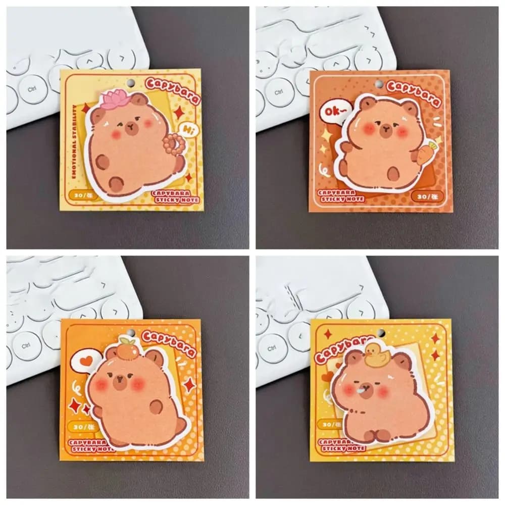 30 Fogli/Confezione Blocco Note Adesivo Portatile a Forma di Capibara, Blocco Memo Creativo e Carino per Studenti