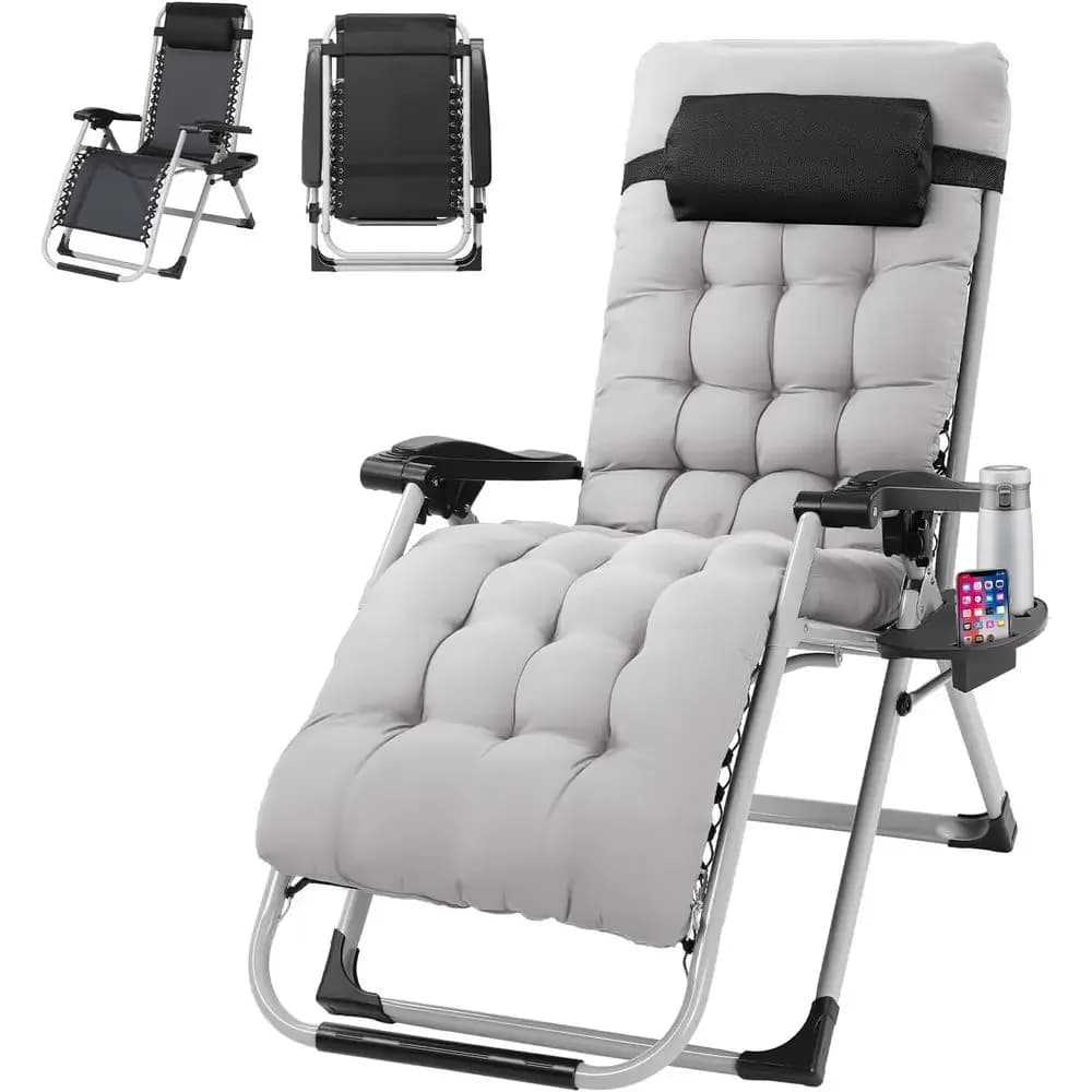 Padded Zero Gravity Chair, Lounge Chair with Removable Cushion & Tray， olding Reclining Patio Chairs， Recliner Chair or Lawn，Ind