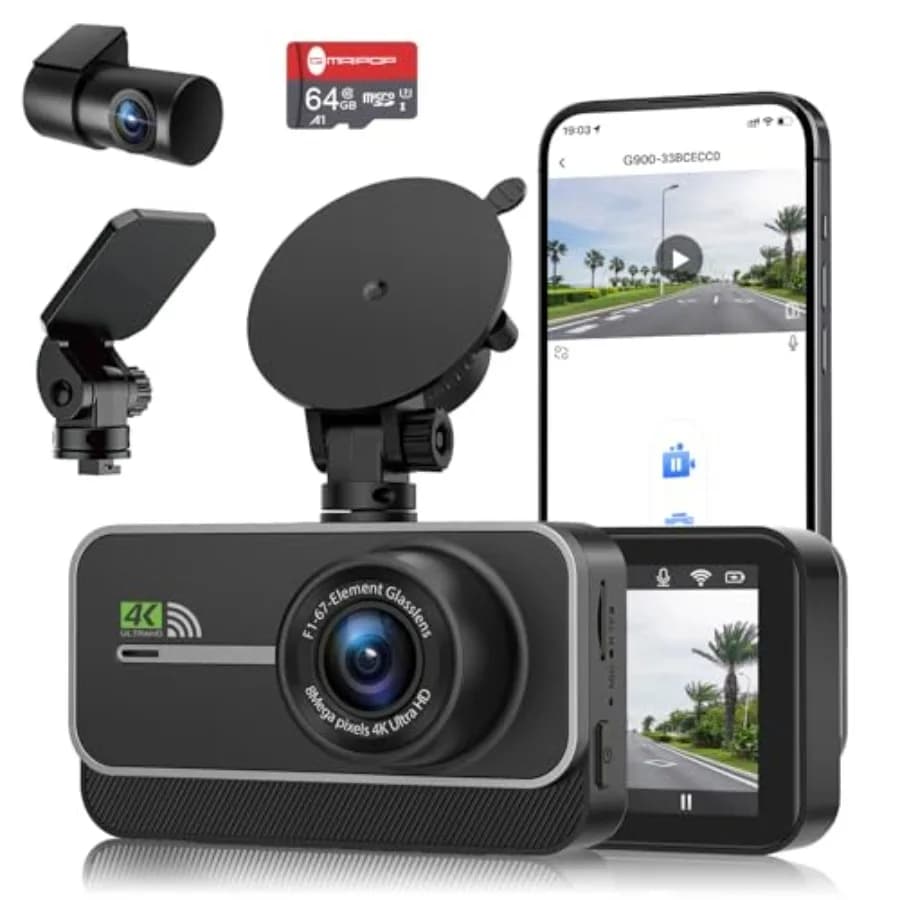 Sistema di telecamere per auto con registrazione anteriore 4K e posteriore 1080P, schermo IPS da 3 pollici, custodia nera, controllo tramite app WiFi, visione notturna, 2