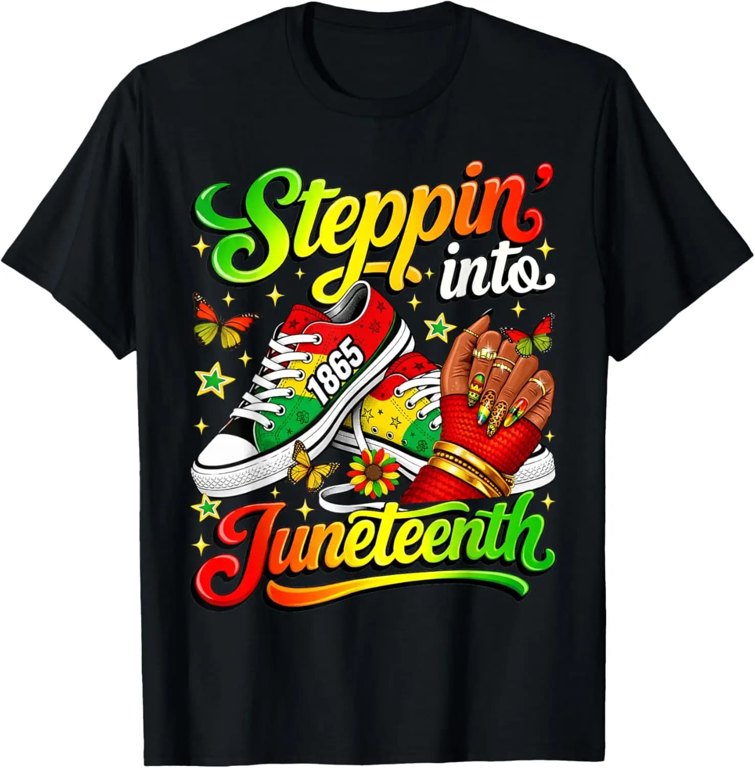 Stepping Into Juneteenth 1865 Black Afro Sneakers Girl Women T-Shirt Summer Short-Sleeved Breathable Sweat-Wicking Versatile