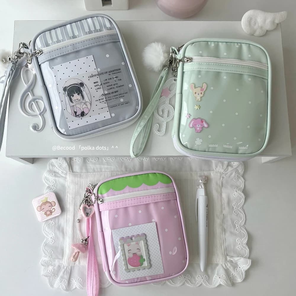 Cute Polka Dot Passport Holder Transparent Planner Ita Bag DIY Badge Display Idol Photocard Storage Pouch ID Case Wallet Handbag