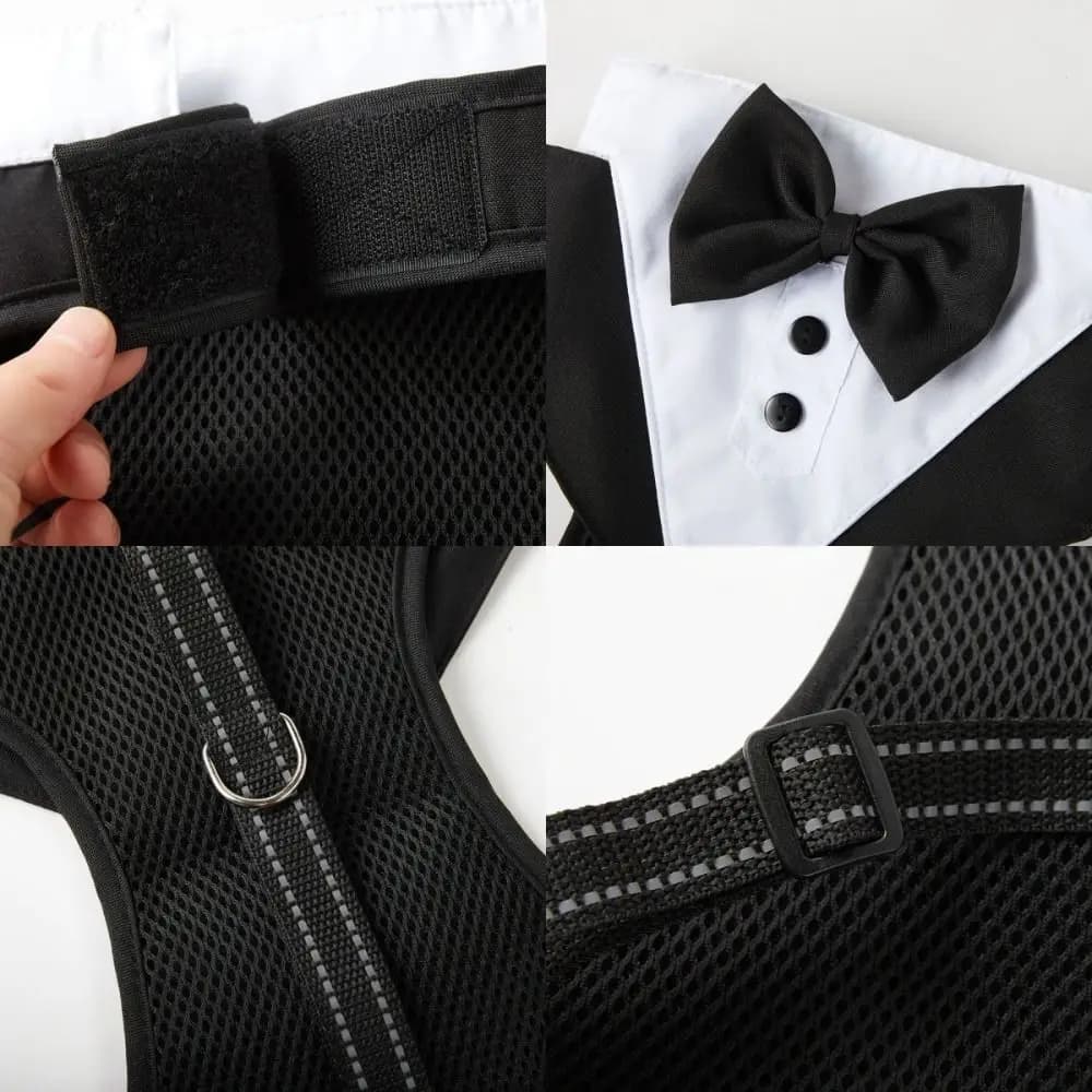 Nuovo kit smoking per cani in poliestere morbido con papillon camicia per cani tuta traspirante nero blu pettorina per cuccioli di gatti