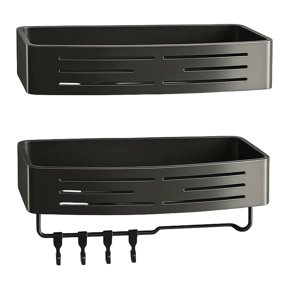 Bathroom Shelf with Extra Strong Suction Cups Space Aluminum Rust Resistant for Shampoo Conditioner Towels Hooks 13x5.7x2in
