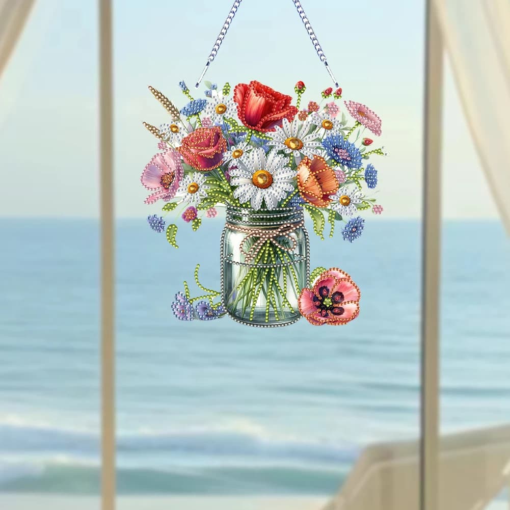 Ciondolo Decorativo 5D Fai-da-Te a Forma di Bouquet in Acrilico con Diamanti