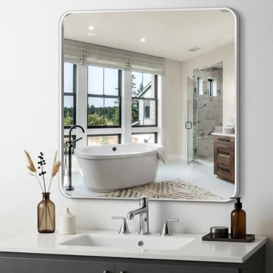 Specchio da Bagno con Cornice Nera, Specchio da Bagno ad Alta Definizione da Posizionare Sopra il Lavabo, Specchio Versatile per Vanità da Bagno