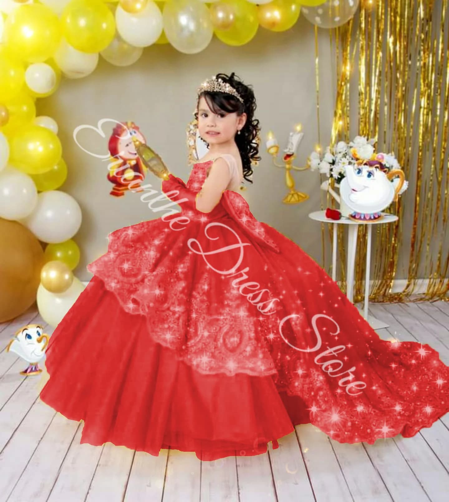 Abito da ragazza di fiore rosso per matrimonio Tulle pizzo gonfio perline Principessa Festa di compleanno per bambini Abiti da ballo per prima comunione personalizzati