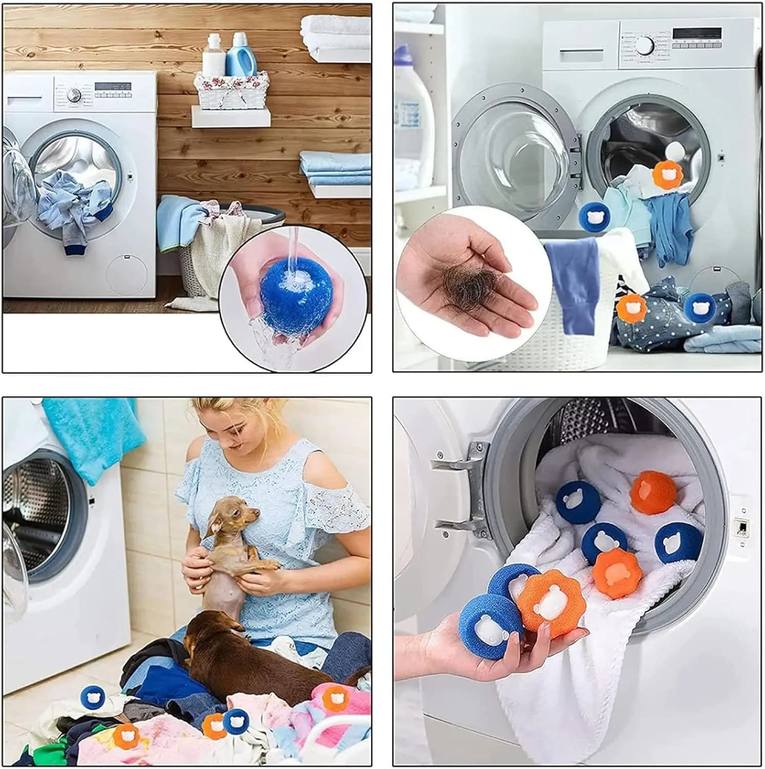10 Pcs Box-Packed Pet Hair Remover for Laundry, Laundry Pet Hair Catcher, Washing Machine Hair Catcher, Washing Balls Dryer Balls for Clothing Dog Cat Pet Fur Remover（Orange+Blue）