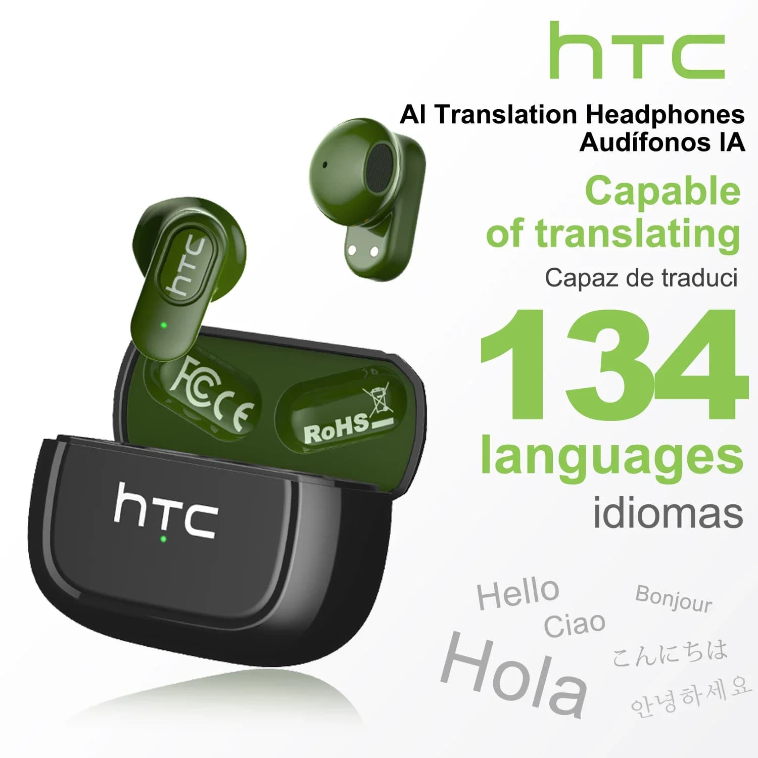 【AI Translator Earbuds】HTC NE51 Bluetooth Earphones TWS in-Ear Sport Wireless Headphones Long Life with Mic Ultralight Earbuds