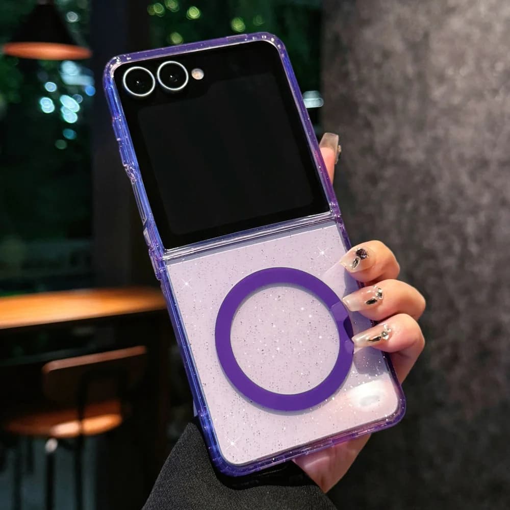 Transparent magnetic case with glitter Bling for Samsung Galaxy Z Flip 7 6 5 4 3 5G Soft protective case for bumpers with wireless charging