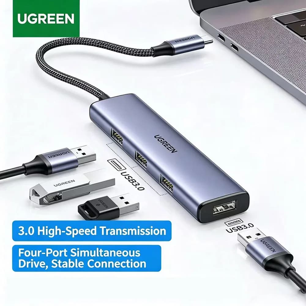 UGREEN Hub USB C 4 in 1 con 4 Porte USB 3.0, Scocca in Alluminio, Docking Station USB C per Laptop e Computer