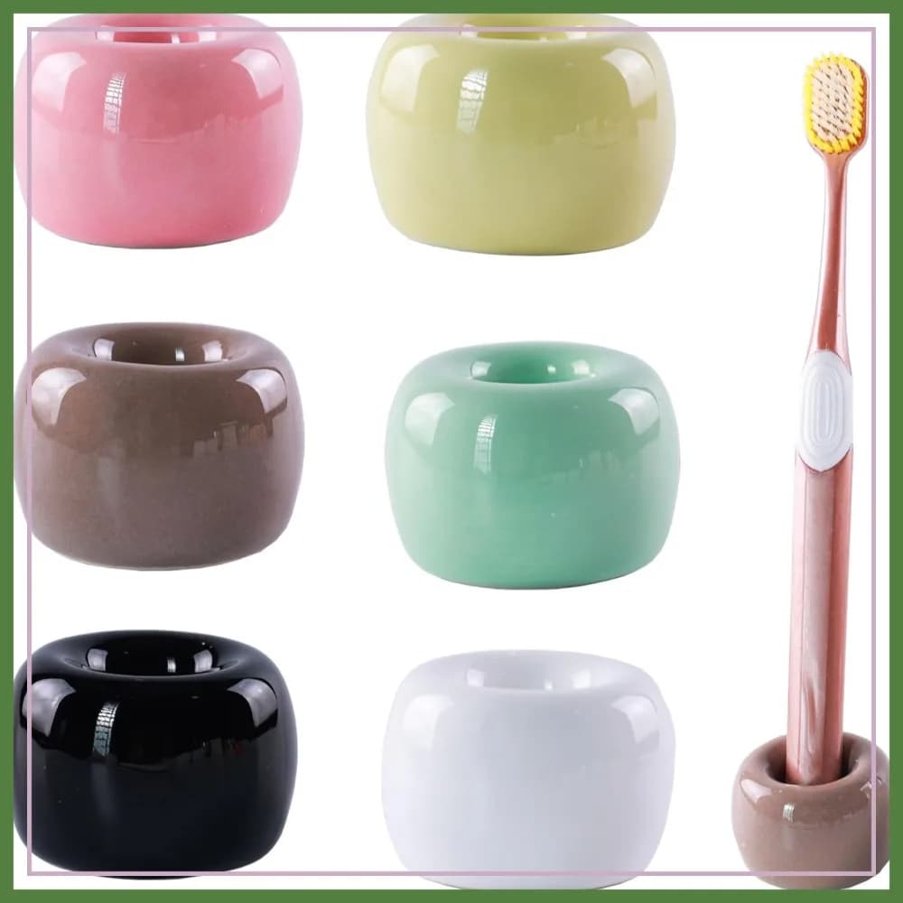 Set di 6 Mini Portaspazzolini in Ceramica, Anello Piccolo, Compatto per il Bagno