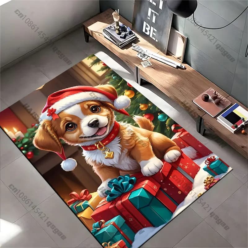Festive dog Christmas celebration carpet Yoga living room room decor children's crawling mat doormat area rug games mat