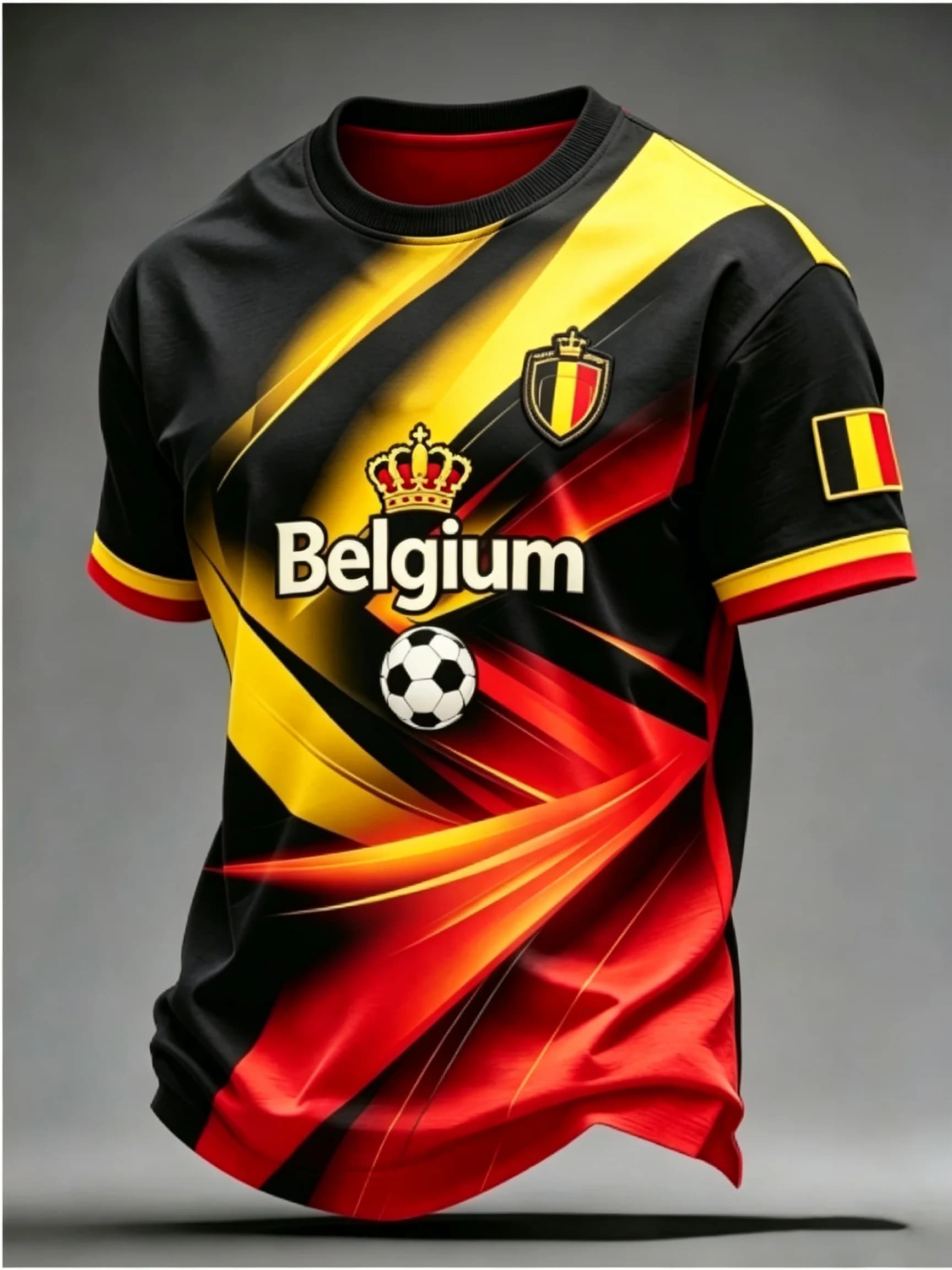 2026 Unisex Belgium No.10 Football Jersey, Breathable Round Neck Short Sleeve Tee with Belgian Flag Print