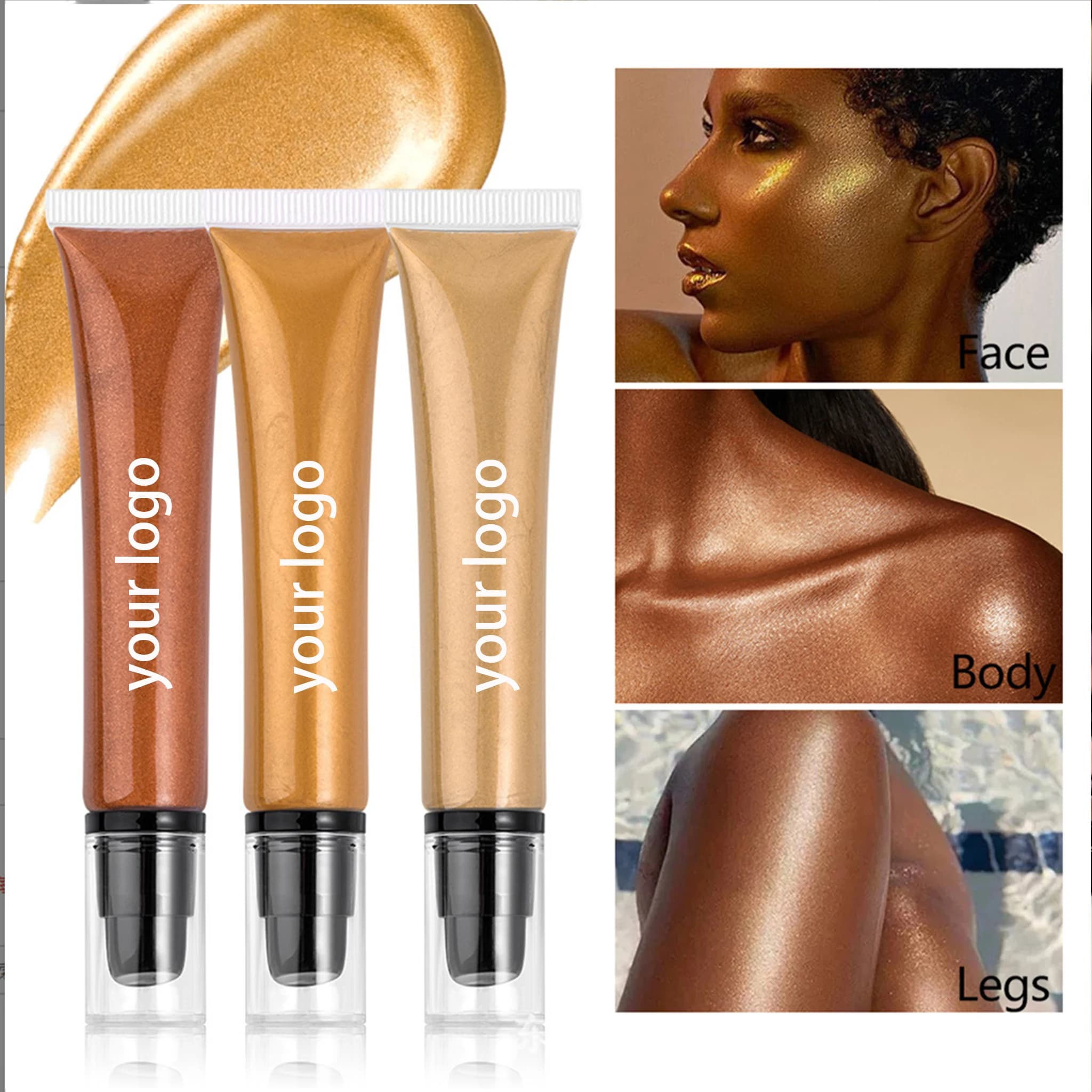 Luxury 5 Colors Black Tube Liquid Highlighter Set Vegan Face Makeup Palette Private Label Custom Logo Wholesale