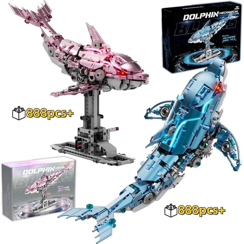 Mechanical Creative Marine Animal Building Blocks Set Dolphin with Light Linkage Assembly Model Birthday Gifts For Kids 888Pcs