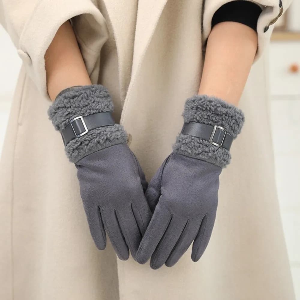 Simple Fleece Winter Women's Gloves Full Finger Windproof Women Suede Gloves Warm Anti Cold Cycling Mittens Female