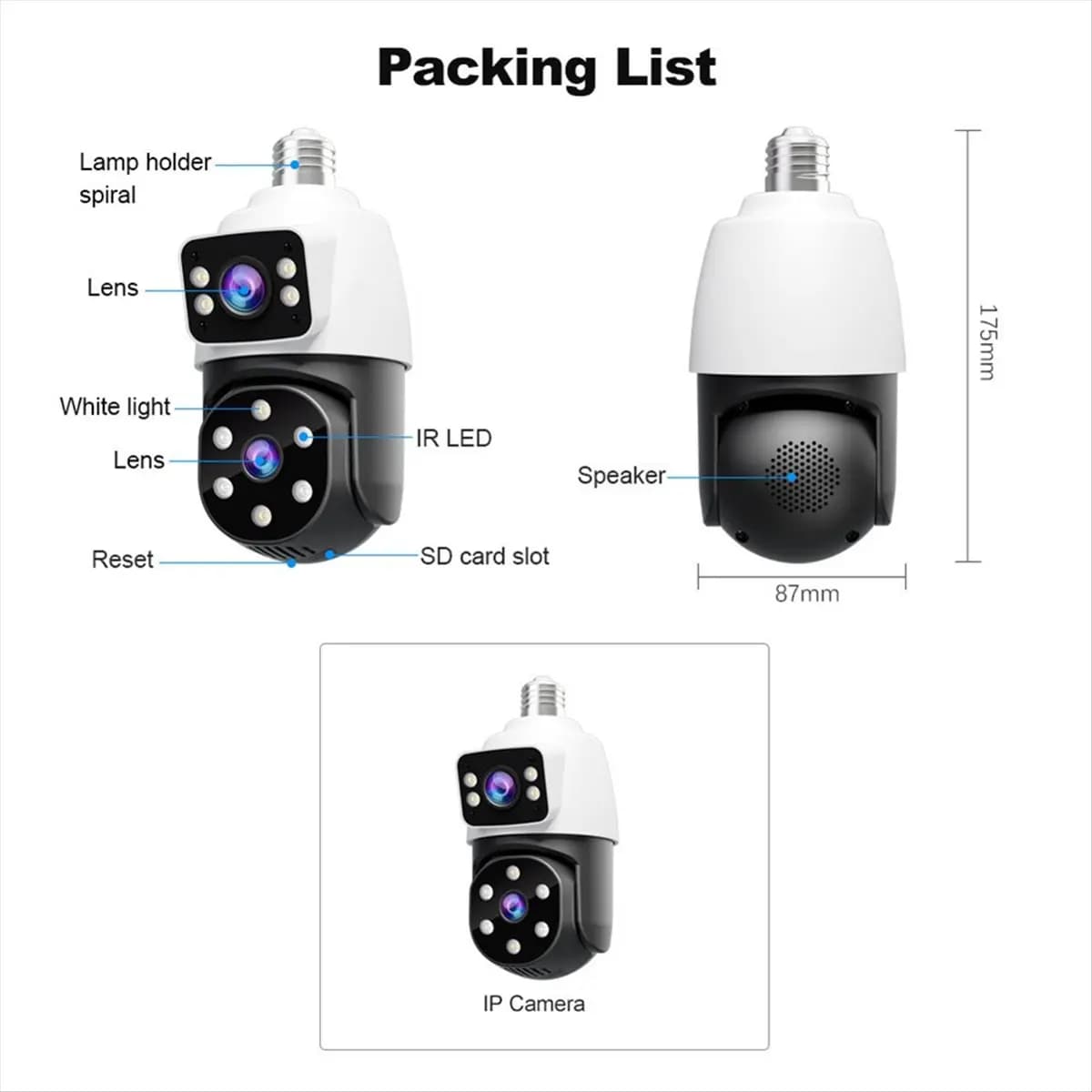 Telecamera di Sorveglianza WiFi PTZ ABZJ 4MP, Doppia Lente 2MP, Visione Notturna, Tracciamento Umano, Monitor di Sicurezza per Bambini