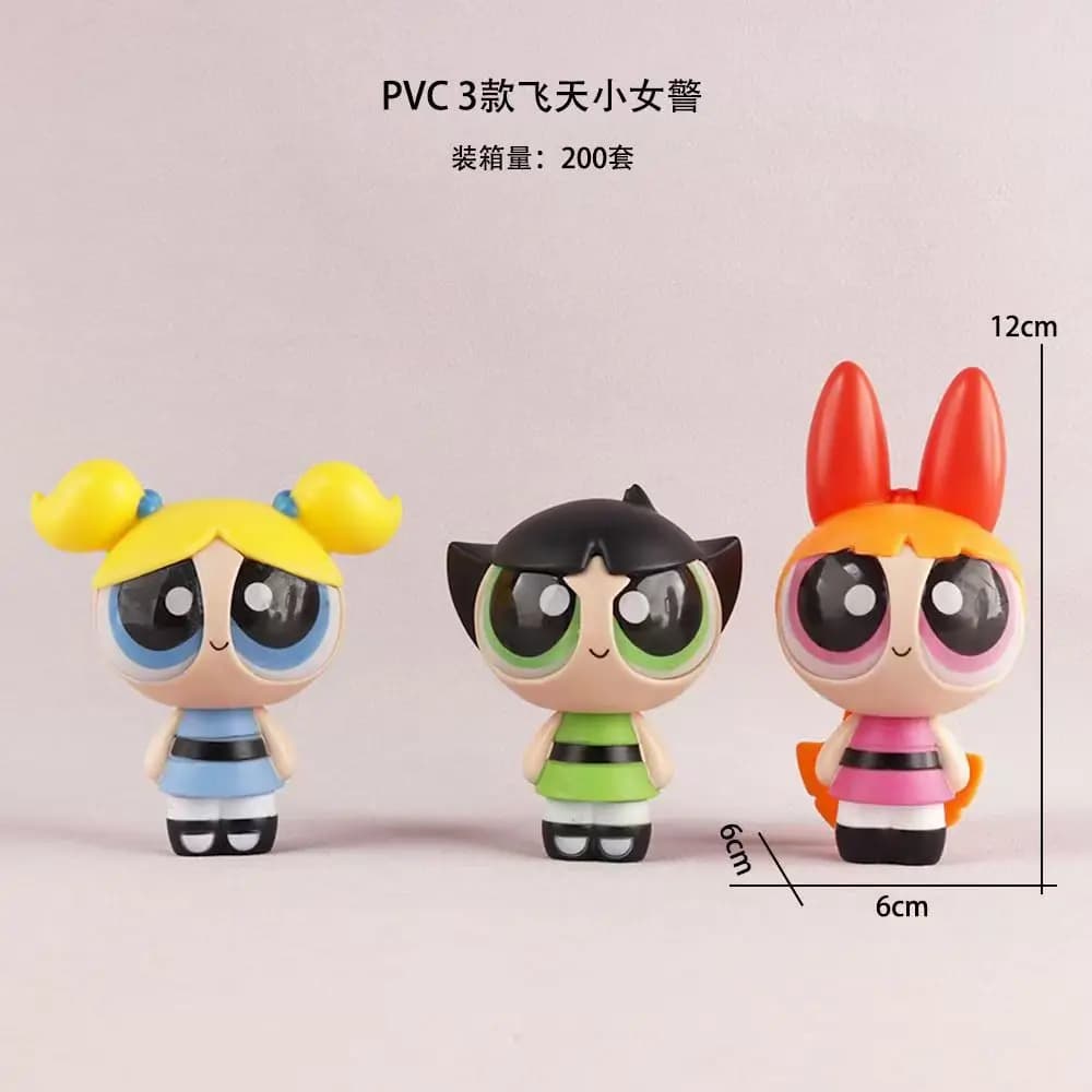 Powerpuff Girls PVC Figure Set Blossom Bubbles Buttercup Cute Cartoon Collectible Desk Ornament Anime Model Gift