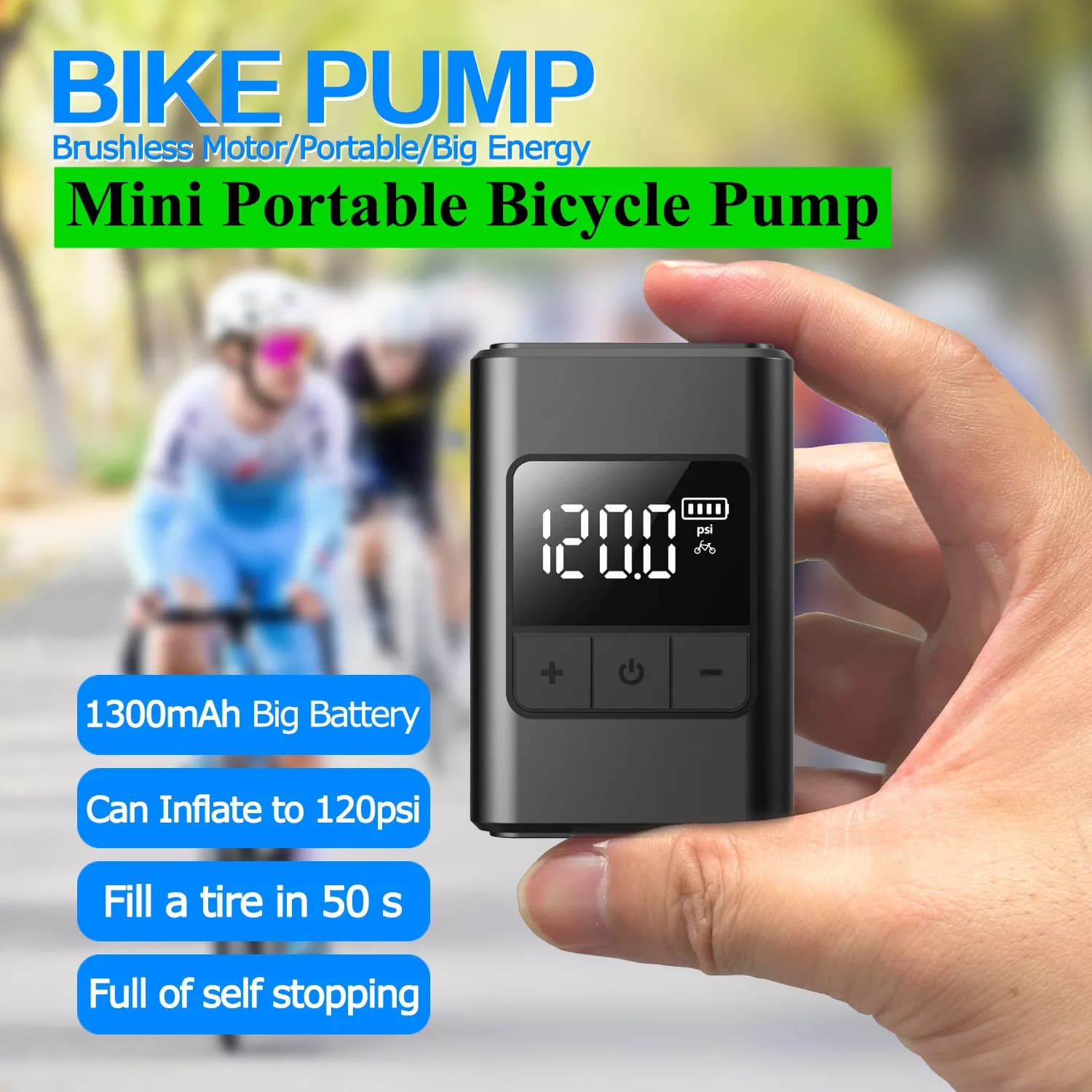 Mini pompa elettrica portatile per bicicletta 120PSI Type-C 1300mAh ricaricabile gonfiatore d'aria pompa per bici MTB strada AV FV valvola pompa da ciclismo