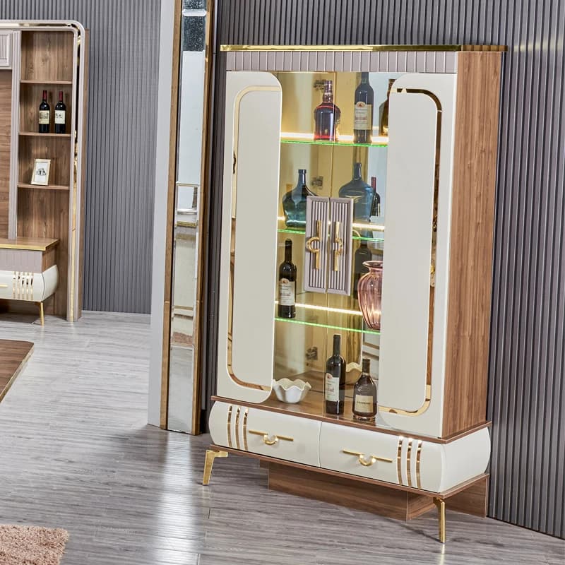 Credenza moderna da cucina di lusso, bar per la casa, ristorante, mobili in vetro, armadietto per vino in legno a 2 ante