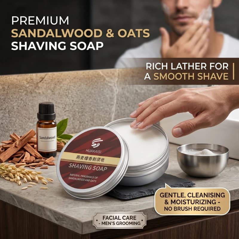 Handmade Barba soap for Men's Sandalwood, Foam Ricca Barba Cream for Viso Cleansing and Shaving, Face Care